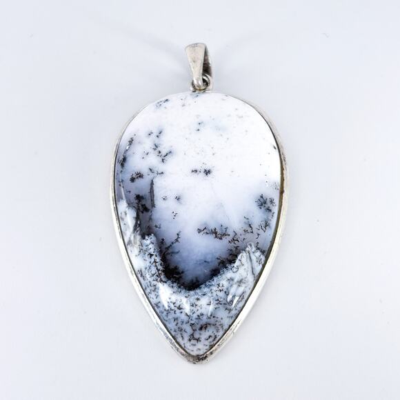 Vintage Sterling Silver 925 Dendritic Opal Teardrop Pendant - Picture 5 of 7